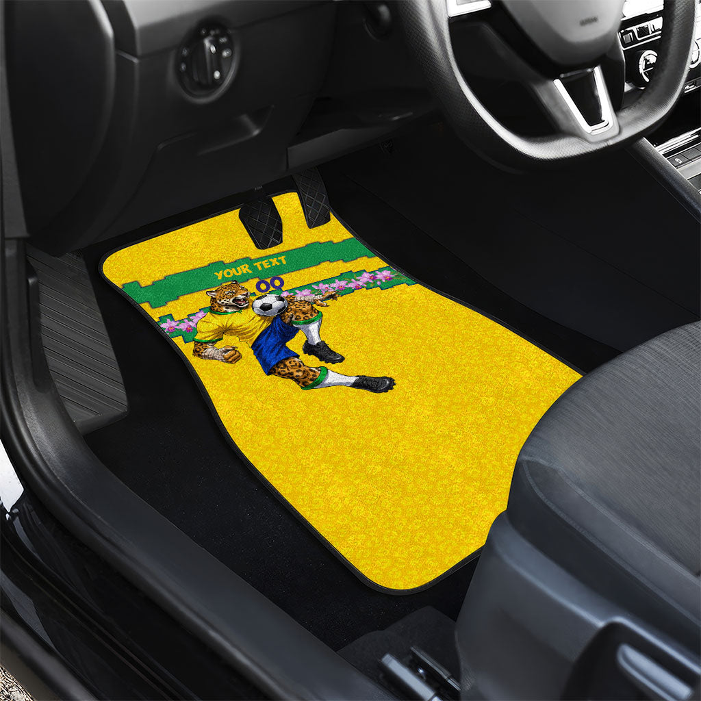 Personalized Brazil Soccer Car Mats Jaguar Football Mascot - National Flag and Floral Accents