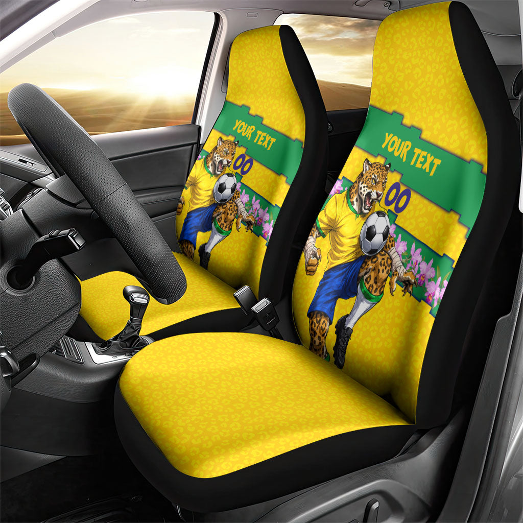Personalized Brazil Soccer Car Seat Cover Jaguar Football Mascot - National Flag and Floral Accents