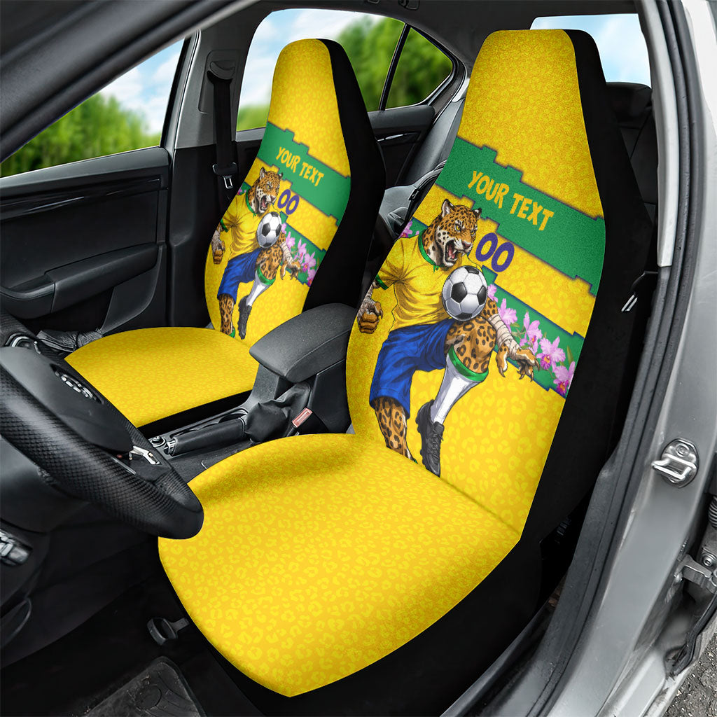 Personalized Brazil Soccer Car Seat Cover Jaguar Football Mascot - National Flag and Floral Accents