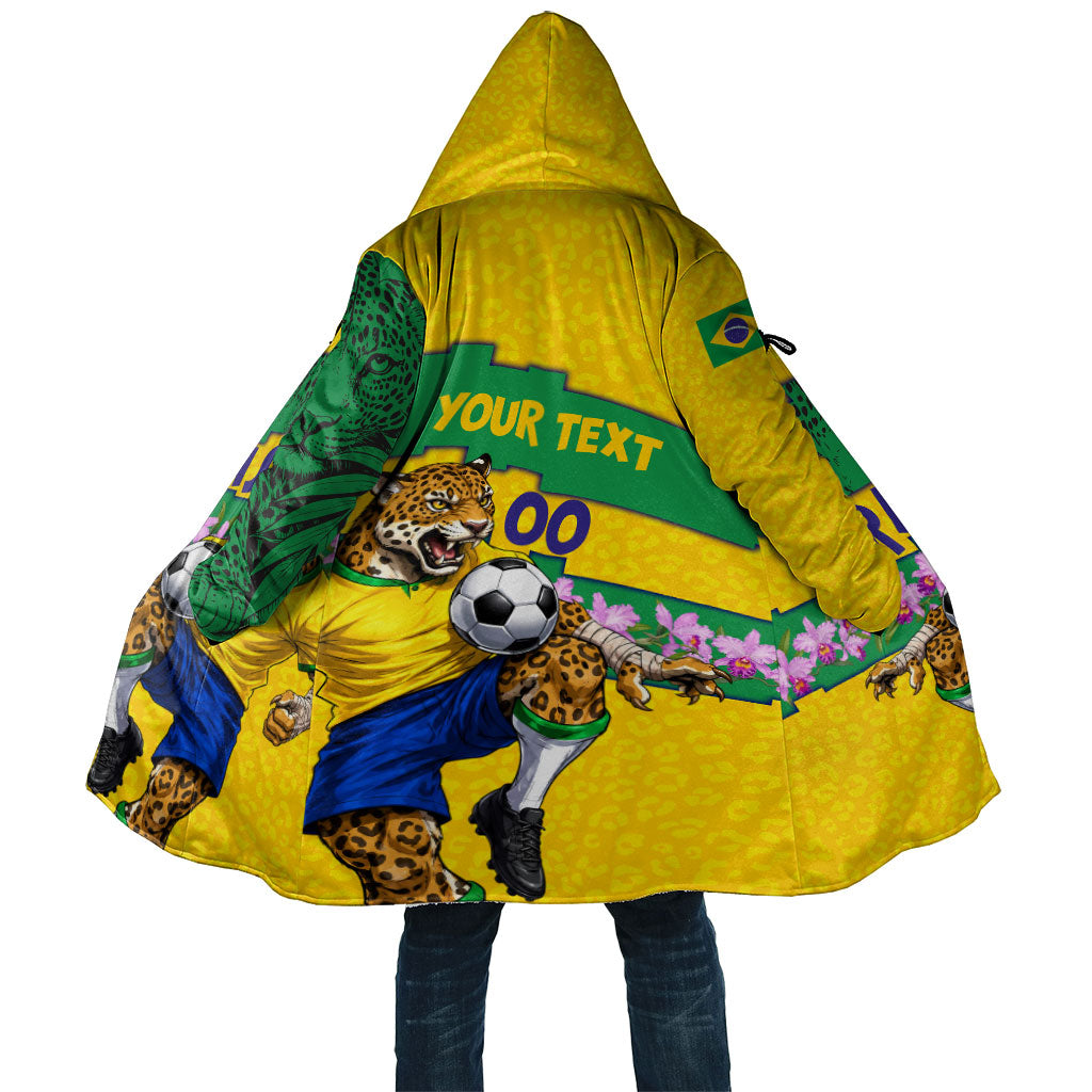 Personalized Brazil Soccer Cloak Jaguar Football Mascot - National Flag and Floral Accents
