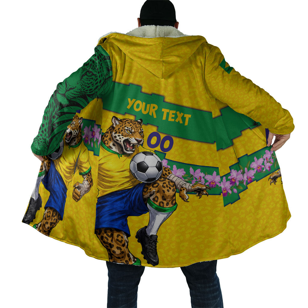 Personalized Brazil Soccer Cloak Jaguar Football Mascot - National Flag and Floral Accents