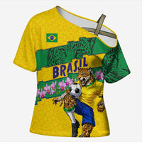 Personalized Brazil Soccer Cross Shoulder Shirt Jaguar Football Mascot - National Flag and Floral Accents