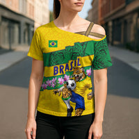 Personalized Brazil Soccer Cross Shoulder Shirt Jaguar Football Mascot - National Flag and Floral Accents