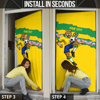 Personalized Brazil Soccer Door Cover Jaguar Football Mascot - National Flag and Floral Accents