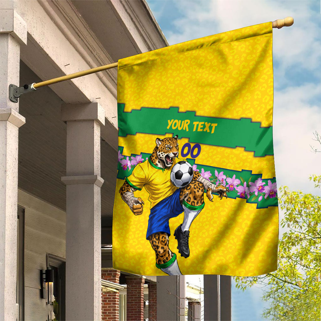 Personalized Brazil Soccer Garden Flag Jaguar Football Mascot - National Flag and Floral Accents