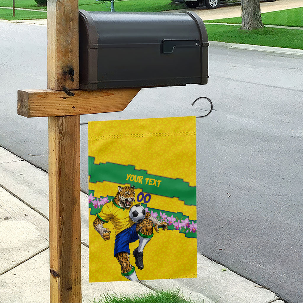 Personalized Brazil Soccer Garden Flag Jaguar Football Mascot - National Flag and Floral Accents