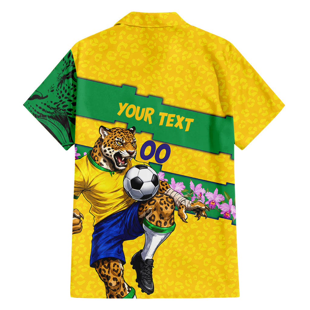 Personalized Brazil Soccer Hawaiian Shirt Jaguar Football Mascot - National Flag and Floral Accents