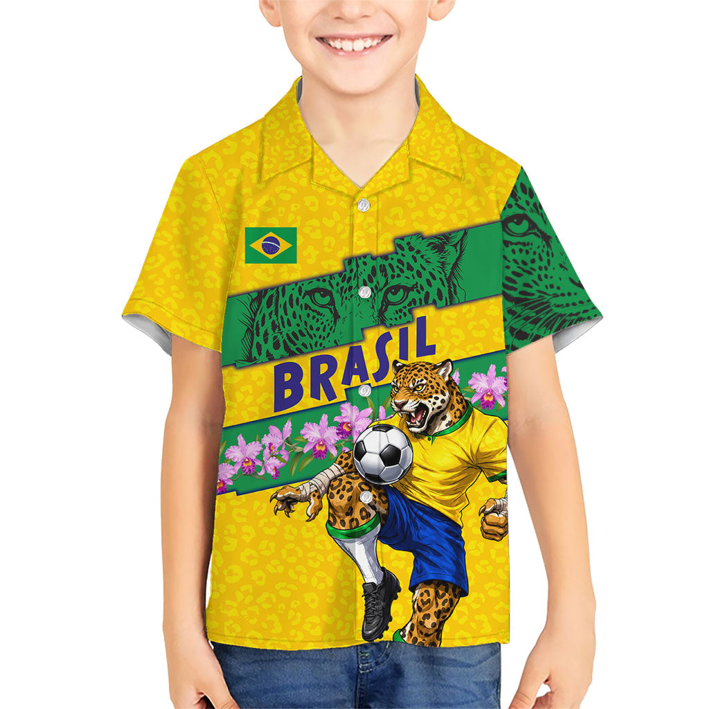 Personalized Brazil Soccer Hawaiian Shirt Jaguar Football Mascot - National Flag and Floral Accents