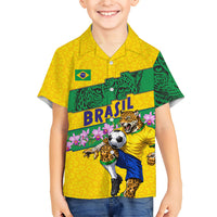 Personalized Brazil Soccer Hawaiian Shirt Jaguar Football Mascot - National Flag and Floral Accents