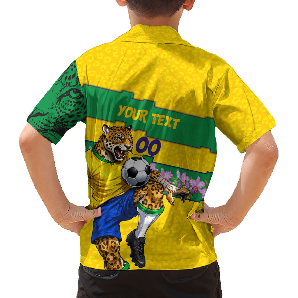 Personalized Brazil Soccer Hawaiian Shirt Jaguar Football Mascot - National Flag and Floral Accents