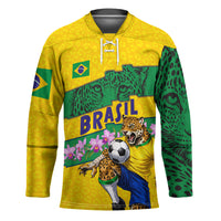 Personalized Brazil Soccer Hockey Jersey Jaguar Football Mascot - National Flag and Floral Accents