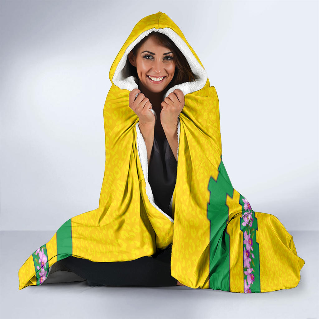 Personalized Brazil Soccer Hooded Blanket Jaguar Football Mascot - National Flag and Floral Accents