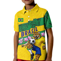 Personalized Brazil Soccer Kid Polo Shirt Jaguar Football Mascot - National Flag and Floral Accents