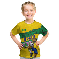 Personalized Brazil Soccer Kid T Shirt Jaguar Football Mascot - National Flag and Floral Accents