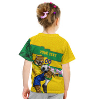 Personalized Brazil Soccer Kid T Shirt Jaguar Football Mascot - National Flag and Floral Accents