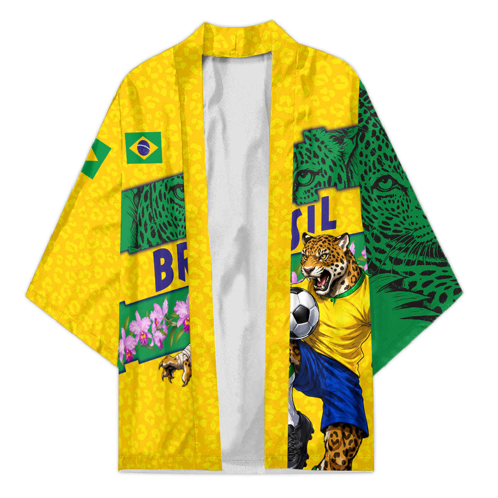 Personalized Brazil Soccer Kimono Jaguar Football Mascot - National Flag and Floral Accents