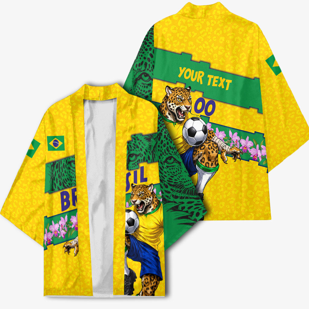 Personalized Brazil Soccer Kimono Jaguar Football Mascot - National Flag and Floral Accents