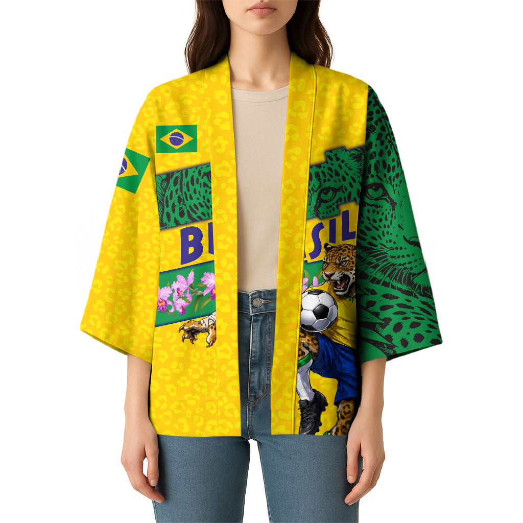 Personalized Brazil Soccer Kimono Jaguar Football Mascot - National Flag and Floral Accents
