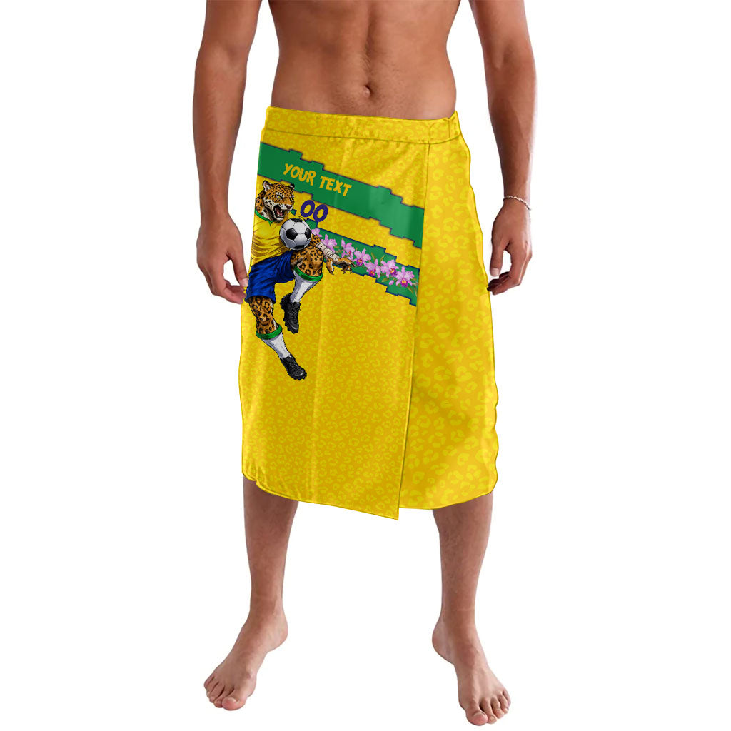 Personalized Brazil Soccer Lavalava Jaguar Football Mascot - National Flag and Floral Accents