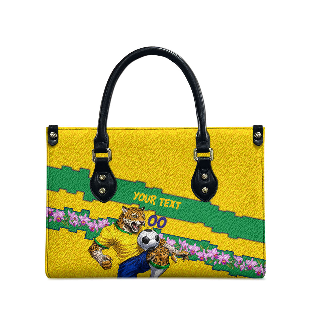 Personalized Brazil Soccer Leather Bag Jaguar Football Mascot - National Flag and Floral Accents