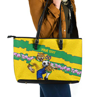 Personalized Brazil Soccer Leather Tote Bag Jaguar Football Mascot - National Flag and Floral Accents