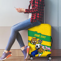 Personalized Brazil Soccer Luggage Cover Jaguar Football Mascot - National Flag and Floral Accents