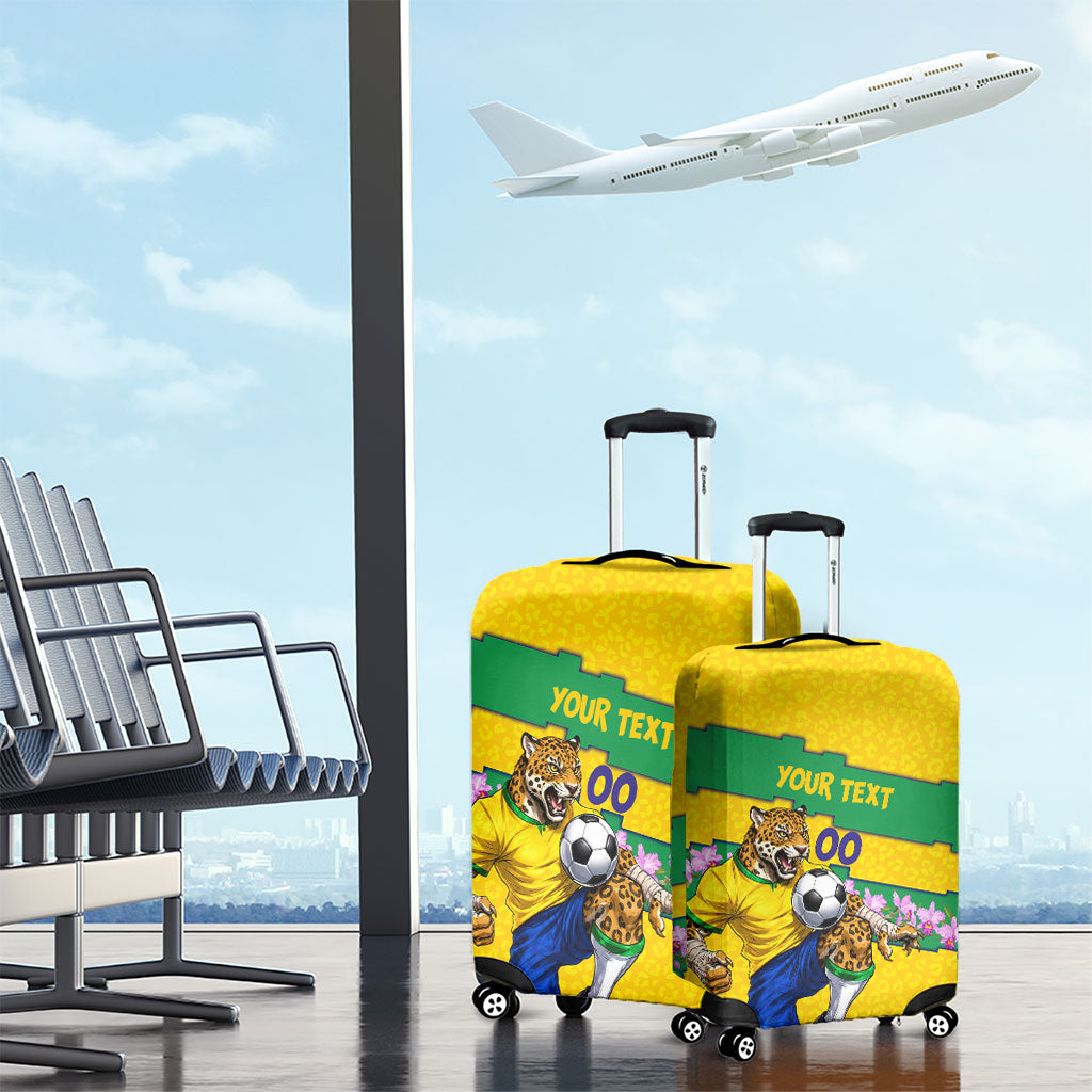 Personalized Brazil Soccer Luggage Cover Jaguar Football Mascot - National Flag and Floral Accents
