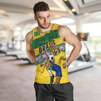 Personalized Brazil Soccer Men Tank Top Jaguar Football Mascot - National Flag and Floral Accents