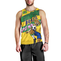Personalized Brazil Soccer Men Tank Top Jaguar Football Mascot - National Flag and Floral Accents