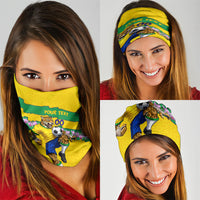 Personalized Brazil Soccer Neck Gaiter Jaguar Football Mascot - National Flag and Floral Accents