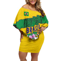 Personalized Brazil Soccer Off Shoulder Short Dress Jaguar Football Mascot - National Flag and Floral Accents