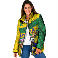 Personalized Brazil Soccer Padded Jacket Jaguar Football Mascot - National Flag and Floral Accents