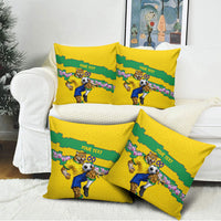 Personalized Brazil Soccer Pillow Cover Jaguar Football Mascot - National Flag and Floral Accents