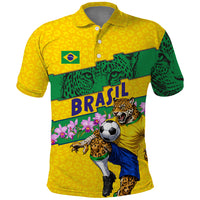 Personalized Brazil Soccer Polo Shirt Jaguar Football Mascot - National Flag and Floral Accents