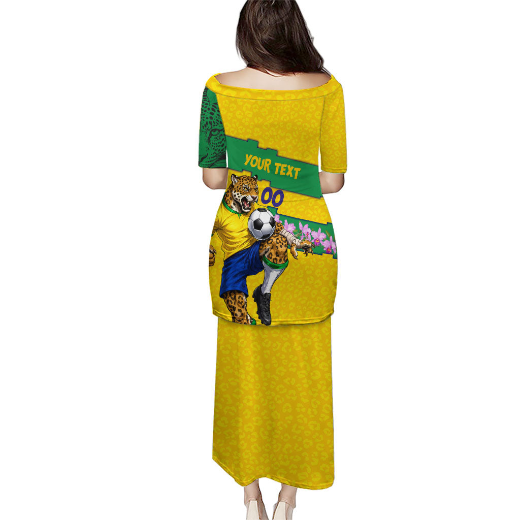 Personalized Brazil Soccer Puletasi Jaguar Football Mascot - National Flag and Floral Accents