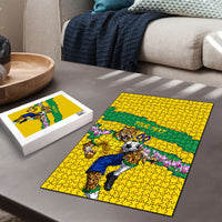 Personalized Brazil Soccer Puzzle Jaguar Football Mascot - National Flag and Floral Accents