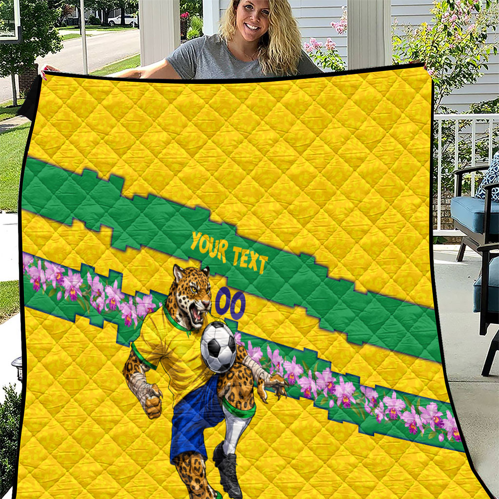 Personalized Brazil Soccer Quilt Jaguar Football Mascot - National Flag and Floral Accents