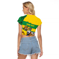 Personalized Brazil Soccer Raglan Cropped T Shirt Jaguar Football Mascot - National Flag and Floral Accents