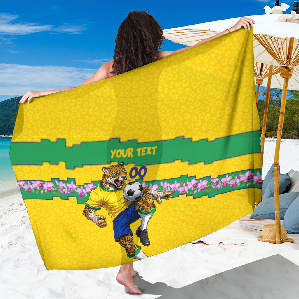 Personalized Brazil Soccer Sarong Jaguar Football Mascot - National Flag and Floral Accents