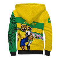 Personalized Brazil Soccer Sherpa Hoodie Jaguar Football Mascot - National Flag and Floral Accents