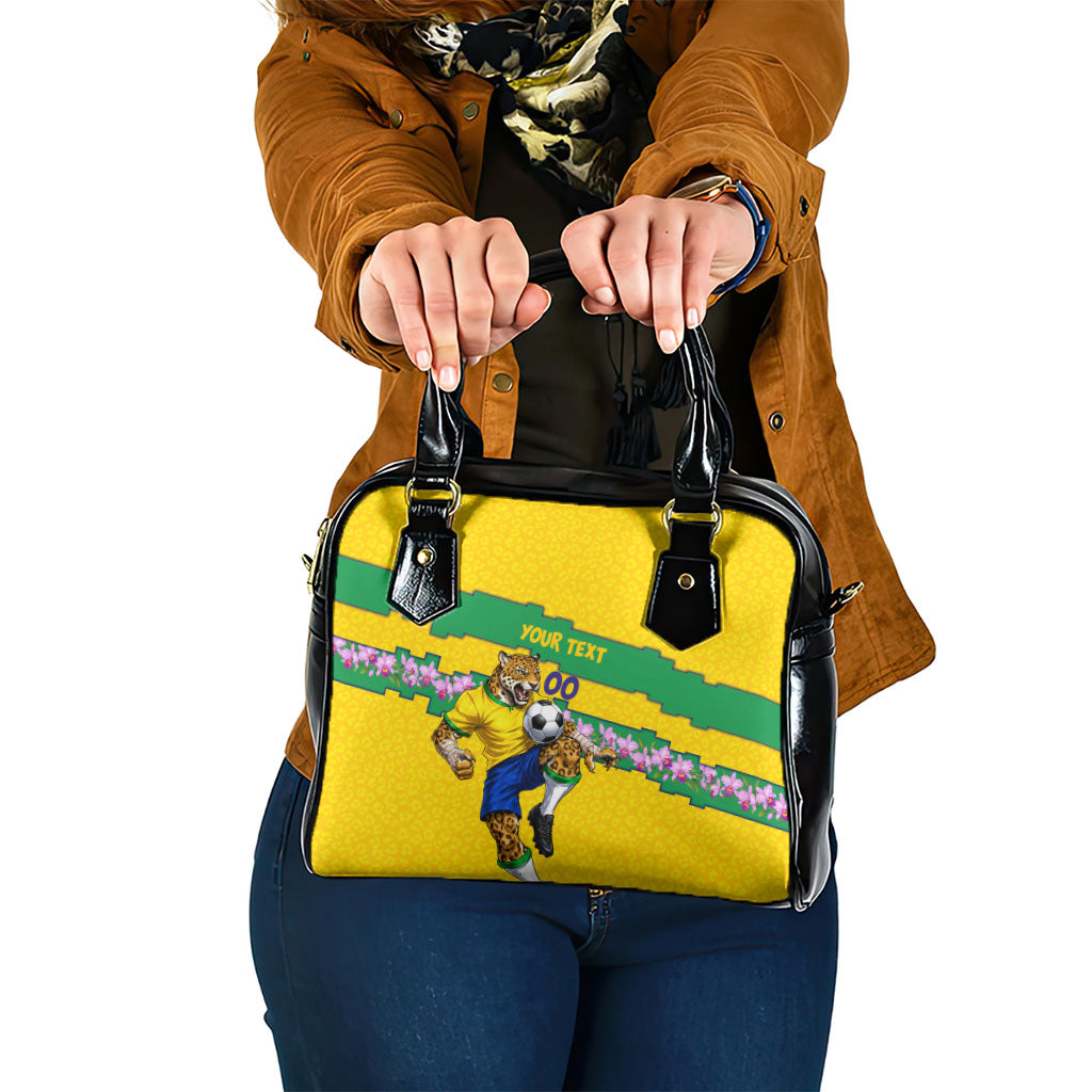 Personalized Brazil Soccer Shoulder Handbag Jaguar Football Mascot - National Flag and Floral Accents