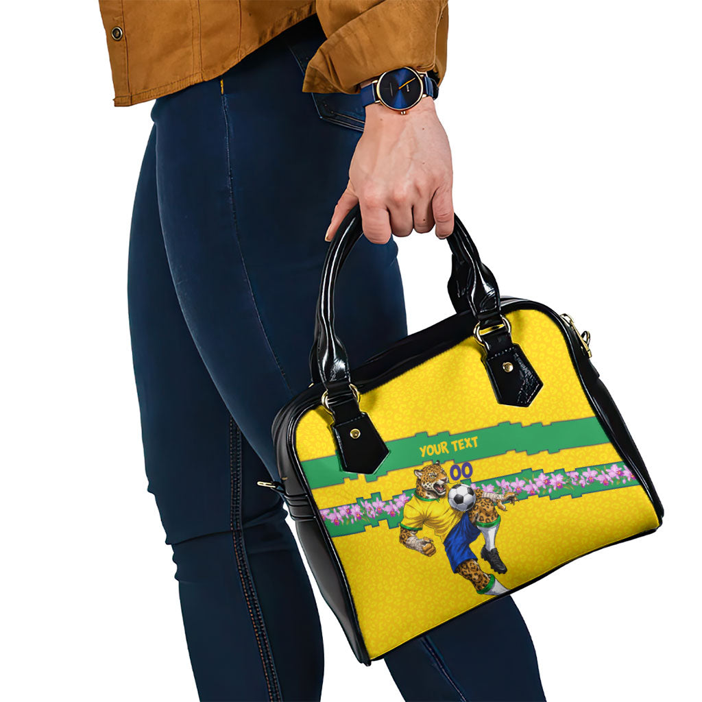 Personalized Brazil Soccer Shoulder Handbag Jaguar Football Mascot - National Flag and Floral Accents