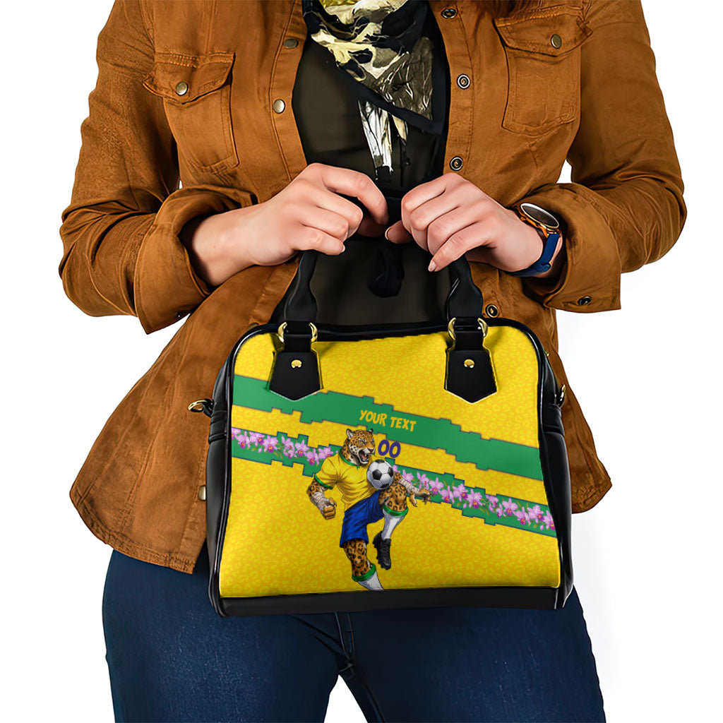 Personalized Brazil Soccer Shoulder Handbag Jaguar Football Mascot - National Flag and Floral Accents