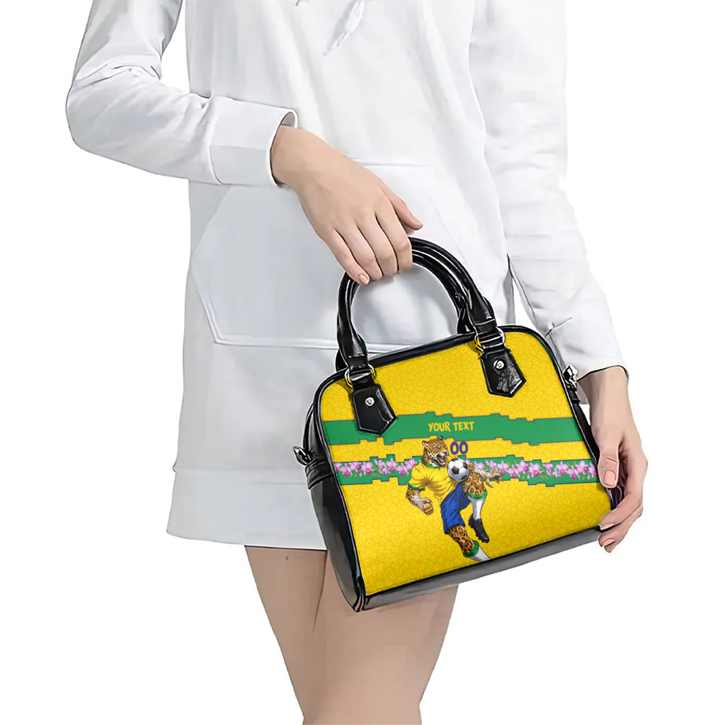 Personalized Brazil Soccer Shoulder Handbag Jaguar Football Mascot - National Flag and Floral Accents