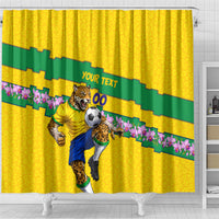 Personalized Brazil Soccer Shower Curtain Jaguar Football Mascot - National Flag and Floral Accents
