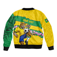 Personalized Brazil Soccer Sleeve Zip Bomber Jacket Jaguar Football Mascot - National Flag and Floral Accents