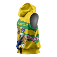 Personalized Brazil Soccer Sleeveless Hoodie Jaguar Football Mascot - National Flag and Floral Accents