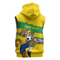 Personalized Brazil Soccer Sleeveless Zip Hoodie Jaguar Football Mascot - National Flag and Floral Accents