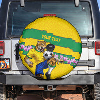 Personalized Brazil Soccer Spare Tire Cover Jaguar Football Mascot - National Flag and Floral Accents