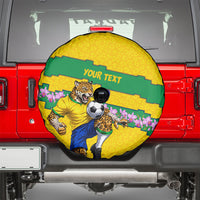 Personalized Brazil Soccer Spare Tire Cover Jaguar Football Mascot - National Flag and Floral Accents